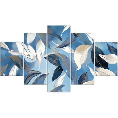Lupia - Quadro Moderno VOGUE 66x115 cm SKY LEAVES a 5 Pezzi, Stampe Artistiche modulari e Digitali, Pannelli in Legno Ecologico MDF, Pronti per Appendere, Soggiorno e Camera da letto, Ufficio (1/4)