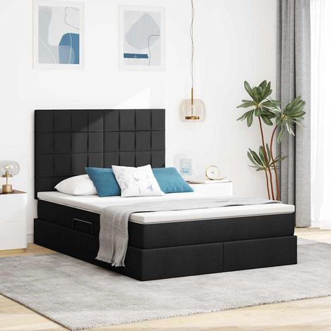 vidaXL LED-Speicherbett mit Matratze Schwarz 140 x 190 cm Stoff (1/5)