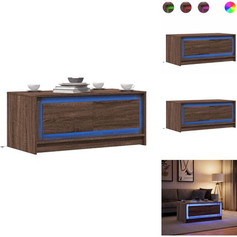The Living Store LED-Couchtisch Braun Eichen-Optik Holzwerkstoff - Holz Couchtisch (1/5)
