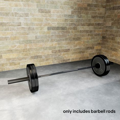 Barre Olympique de 50 mm en Acier Finition Mate avec Prise Moletée et Manchons Longs, Charge 200 kg, Ø5 x 180 cm, Noir (1/5)