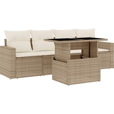 Set Divano da Giardino 5 pz con Cuscini Beige in Polyrattan vidaXL (1/5)