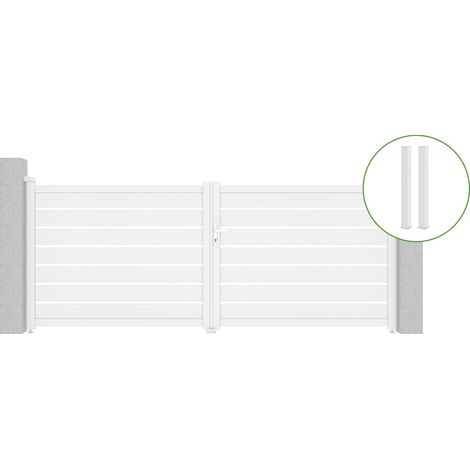 Portail battant 3,5m VOGEL H.140cm alu blanc + 2 poteaux 15x15cm H.166cm BLANC (1/4)