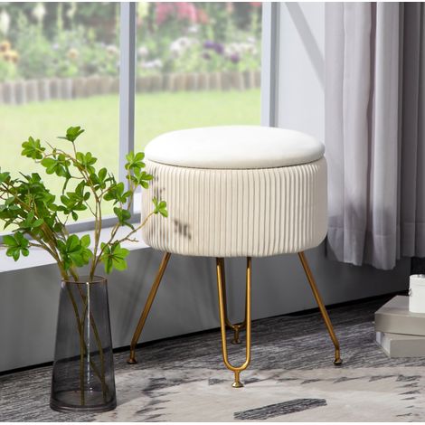 Hocker mit Stauraum und Deckel Ø40x48 cm Cremeweiß OKMYHOME (1/5)