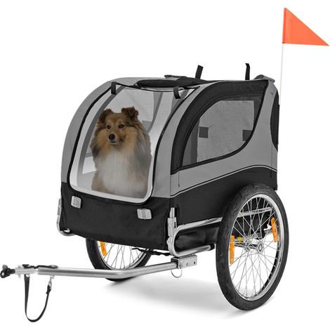 COSTWAY Rimorchio Bici per Animali, Carrello per Bicicletta per Cani di Piccola e Media taglia con Ruote da 50cm e Tettuccio Apribile, Portata 40 kg, 60,5 x 135 x 95 cm (Grigio)