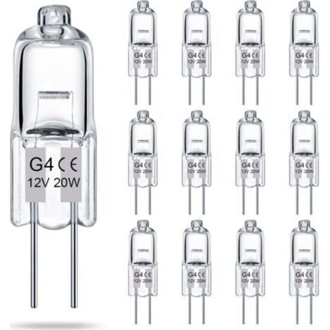 Lot de 14 ampoules halogènes G4 transparentes à 2 broches, 12 V, 20 W, culot à deux broches JC T3, à intensité variable, blanc chaud 2700 K, pour éclairage paysager. (1/4)
