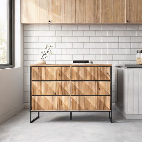 Buffet 6 tiroirs en panneaux de particules avec piètement (1/5)