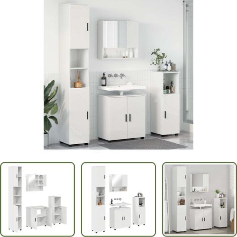 vidaXL Meuble sous-vasque - Ensemble de mobilier de salle de bain 4 pcs Blanc brillant (1/5)