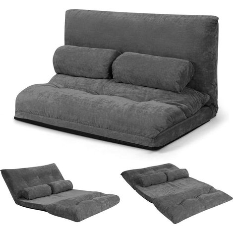 Bodensofa mit Schlaffunktion, 3-in-1 Klappsofa mit verstellbarer Rückenlehne und Kissen, Grau (1/5)