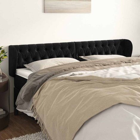 Tête de lit avec oreilles en velours noir réglable 183 x 23 x 78/88 cm - PANGIVO (1/5)