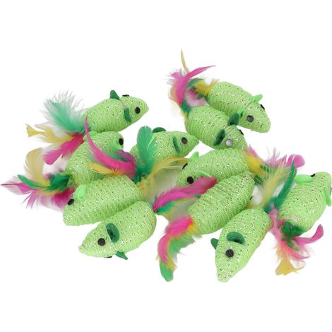 11 quietschende, mausförmige Katzenspielzeuge, interaktives Spielzeug für Katzen und Kätzchen, 11-teiliges Set, grün (1/5)