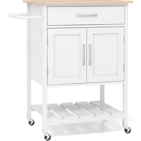 COSTWAY Rolling Kitchen Island Cart Mobile Serving Cart with Drawer-White (1/5)