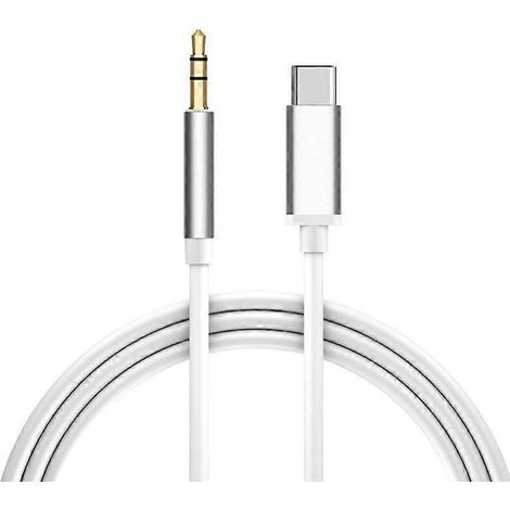 Adaptateur câble USB-C vers AUX 3,5 mm 1 m pour voiture, couleur argent (1/2)
