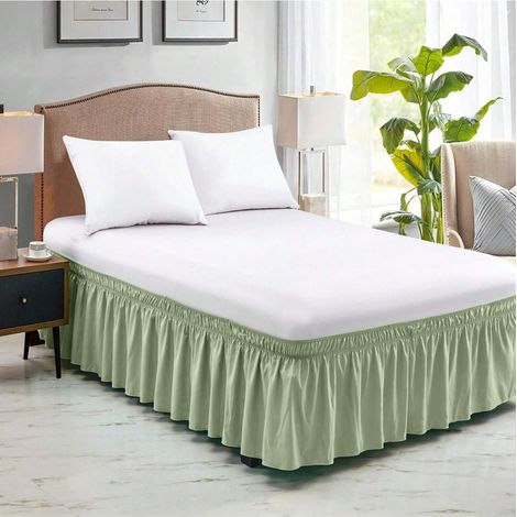 Dessus de Lit Élastique Unicolore Enveloppant à Volants et Dentelle, Literie Douce et Durable, 153 x 203cm Queen, Anti-Poussière (Vert) (1/5)