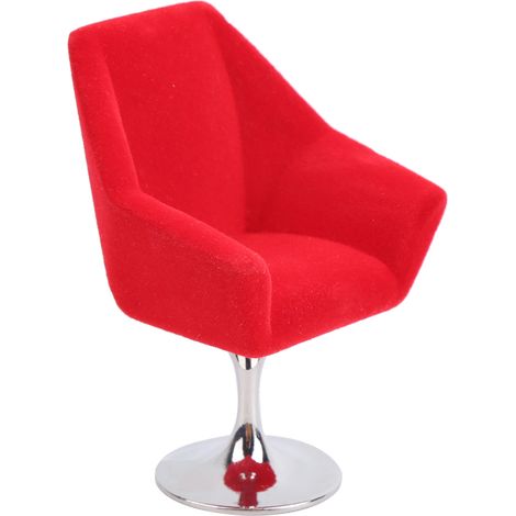 Fauteuil miniature pivotant en flocage rouge pour maison de poupée miniature à l'échelle 1:12 (1/5)