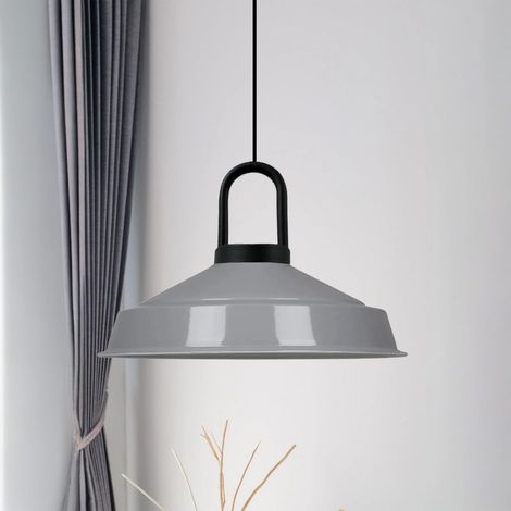 Suspension Luminaire Asletl-LockNoir Industrielle en Métal Gris Peint à la Main – Lustre Vintage E27 Ø40 cm pour Salon, Chambre ou Salle à Manger (1/4)