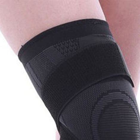 Set mit 2 atmungsaktiven, schwarzen Nylon-Kompressions-Knieschonern, 28 cm lang, geeignet zum Laufen, Trainieren und Radfahren. Größe M (16 cm/6,29 Zoll). (1/5)