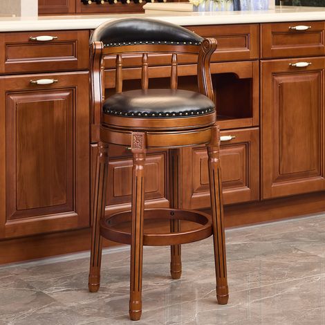 Tabouret de bar 55x52x106 cm en bois noir, pivotant, pour cuisine et salon, moderne FloraGrace (1/5)
