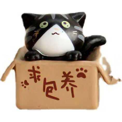 Statuetta di gatto povero in stile cartone animato, piccola statua, micro-paesaggio, decorazione da tavolo, decorazione per auto, nera (1/5)