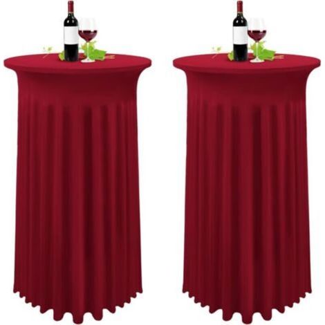 Lot de 2 Bourgogne Housse pour Table Haute, Nappe Mange Debout 80 x 110 cm, Vin Rouge Nappe Jupe Plissée