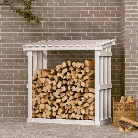 Support pour bois de chauffage Porte-bûches - Abri de stockage pour jardin - Blanc 108x64,5x109cm Bois de pin BV258932 - BonneVie (1/5)