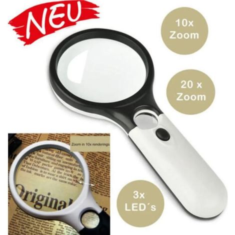 Loupe de lecture à LED avec éclairage lumineux, grossissement 20x, loupe de bijoutier (1/5)