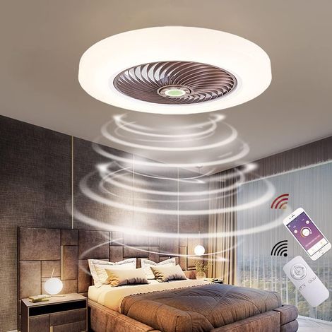 Ventilateur de Plafond avec Lumière, Silencieux Ventilateur de Plafond Moderne Led Plafonnier avec Télécommande Invisible Lustre de Ventilateur pour Chambre Salon Salle à Manger, Ø52cm,Marron (1/5)