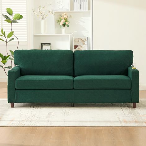 Canapé moderne 2 places 203x77.5x86 cm -avec port USB-C, LED, porte-gobelets et poches latérales-Émeraude (1/5)