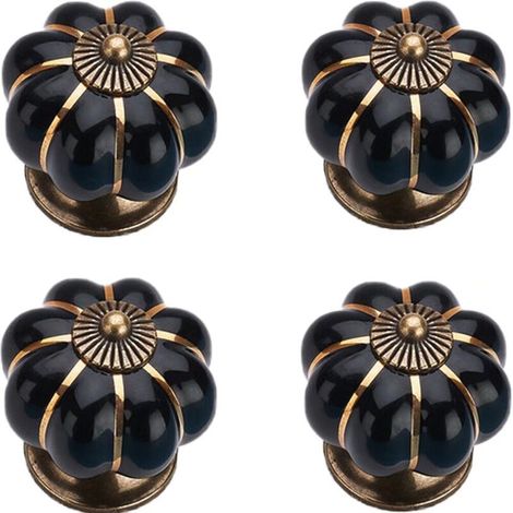 Coloré Halloween Citrouille En Céramique 40x40mm(Diamètre x Hauteur) Armoire Porte Boutons Commode Tiroir Tire Meubles Armoire Cuisine Poignées Vintage Cuivre Matériel Avec Vis(Noir) 4pcs