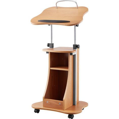Mophorn Pupitre en bois de 43 pouces avec hauteur réglable, roulettes verrouillables, surface de lecture spacieuse et espace de rangement ouvert pour présentations, conférences ou discours. (1/5)