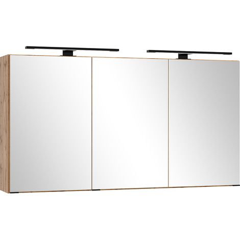 Spiegelschrank 120cm, Eiche, LED-Beleuchtung, LIVINGSTON-03 (1/5)