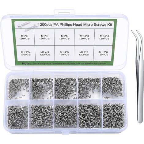 1200 kleine Schrauben, Mini Selbstbohrschrauben Set, Sortiment an Mikro Rundkopfschrauben für Brillen, Uhren, Handys, Kameras und Laptops M1/M1.2 (1/5)