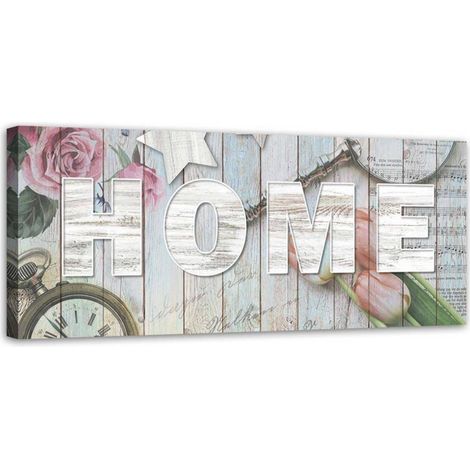 Tableau sur toile Accueil Bois Inscription Fleurs 90x30 (1/5)