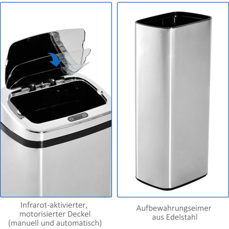 Poubelle automatique à capteur, conteneur à déchets de cuisine, acier inoxydable, 50/68L, argent (50L) (1/5)