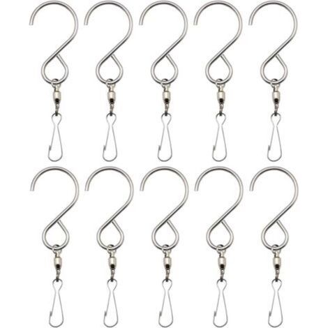 Pinces à Crochet Pivotantes, 10 Pack Crochets en S en Acier Inoxydable Rotatifs Pivotant Crochets Clips Carillons Spinner Paniers Suspendus Extérieurs Plantes Drapeau Party Jardin Accessoires
