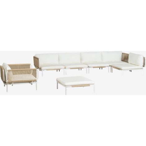 Conjunto de jardín con sofá modular rinconera de 5 piezas, puff y sillón en acero Roubly SKLUM