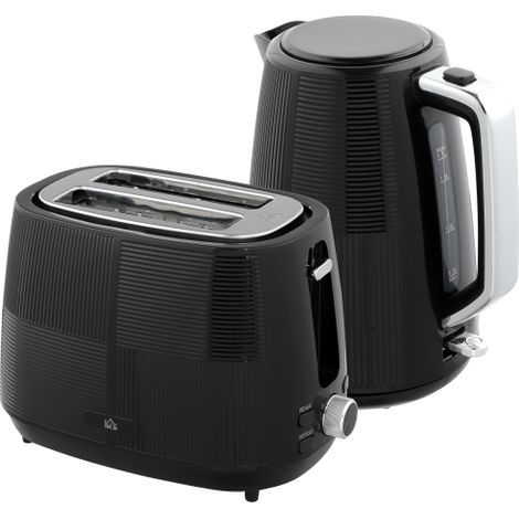 Fast Boil Kettle and 2 Slice Toaster Set,1.7L,3000W with 7 Browning Levels,Defrost,Reheat,Boil-Dry Protection,Black Finish.