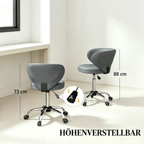 Rollenhocker mit Rückenlehne, höhenverstellbar 73-88 cm, 360° drehbar, grau HAVRYA (1/5)