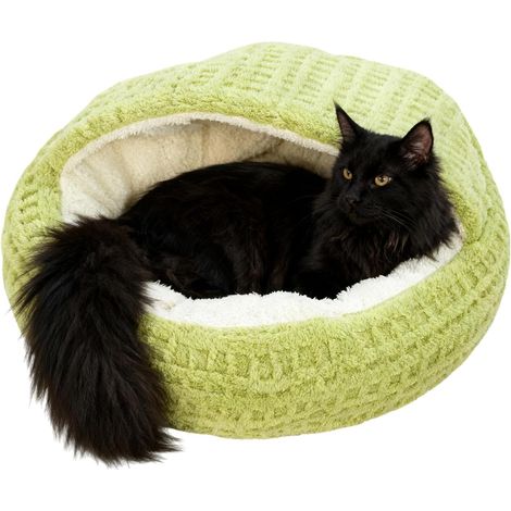 Lit à capuche pour chat – Petit lit chaud et antidérapant pour chien Niche pour chat à capuche – Nid apaisant pour dortoir, appartement, chambre à coucher, salon, balcon (1/5)