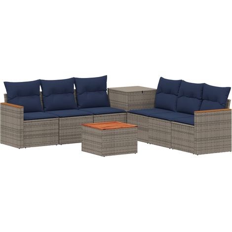 Juego de Sofá 8 uds. Gris y azul marino Ratán sintético y acero vidaXL (1/5)