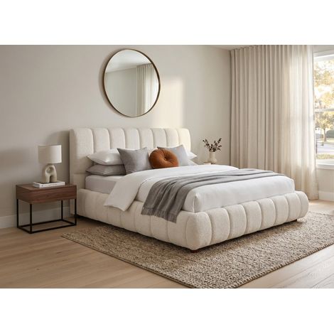 Lit coffre en tissu bouclette beige 180x200 cm RILEY (1/5)