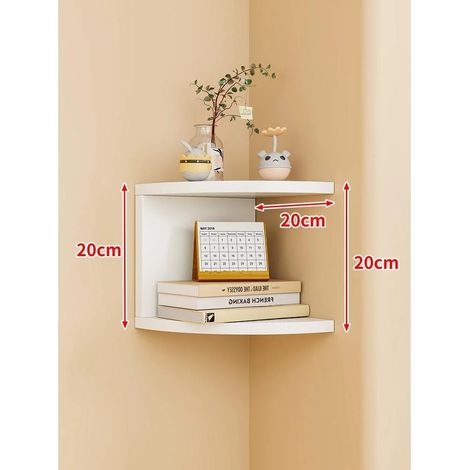 Étagère de rangement murale d'angle à plusieurs niveaux, blanche, 2 niveaux, rayon 20 cm [colle, clous sans trace et vis d'expansion inclus] (Style minimaliste moderne). Dimensions : [dimensions manqu (1/5)