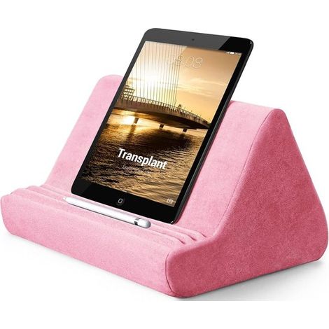 Coussin ajustable pour tablette (iPad, liseuse, livres) avec compartiment de rangement rose (1/5)