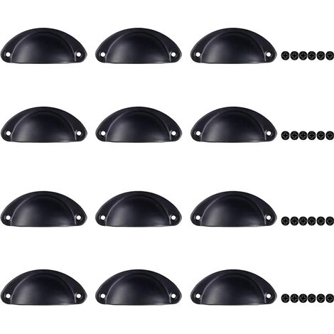 12 Poignées Coquille Noir, Vintage Poignée de Meuble Semi-circulaire, Poignet de Tiroir Cuisine, Métal Boutons de Porte pour Placards, Armoires, Commodes, Penderies, Décoration (1/4)