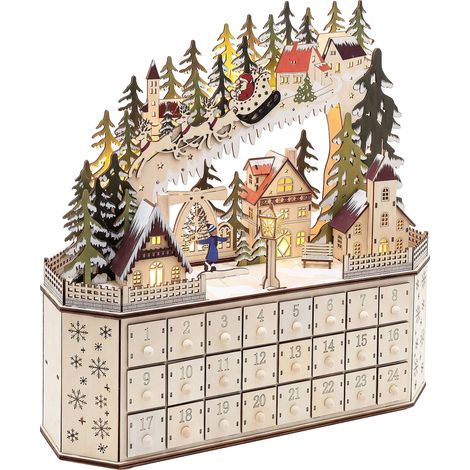 Decorazione Natalizia LED in Legno Calendario dell’Avvento a Forma di Casetta Alimentato a Batterie Marrone Chiaro Jokela (1/5)