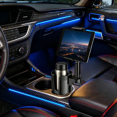 Auto Becherhalter Erweiterung mit Telefonhalterung, Verstellbar 360°, Kompatibel mit den meisten Becherhaltern (1/5)