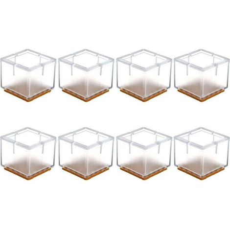 Protection de sol pour pieds de chaise, 8 embouts de pieds de meubles de table en silicone transparent, patin en feutre, protection contre les rayures, protection pour sols en bois (carré) (1/5)