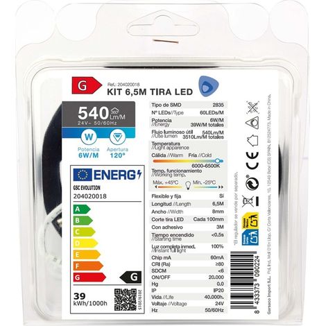 Kit 6.5M Striscia LED 6W/M IP20 6000K-6500K predisposta