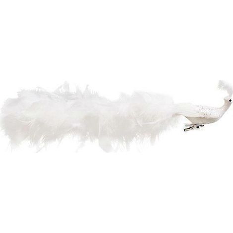 Ornement de Noël artificiel en plumes de paon blanc, oiseaux simulés à pince pour sapin de Noël, décorations de mariage, pendentif (1/5)