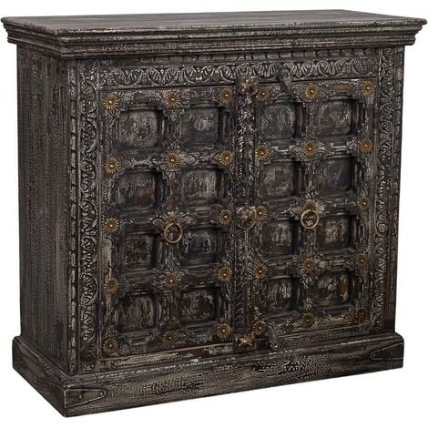 Aparador de madera tallada negro 97x41x90h cm