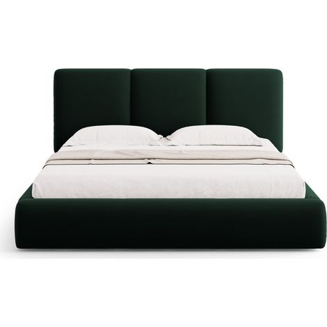 Lit coffre avec tête de lit 200x200cm en velours vert bouteille (1/5)